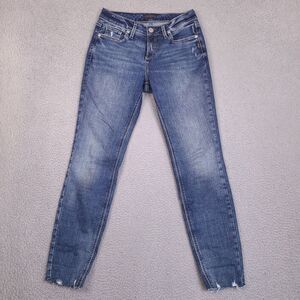 Silver Jeans Co Womens‎ Size 29 x 29 Blue Suki Skinny Straight Jeans Raw Hem